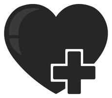 Black heart with a cross icon isolated on white background. vector