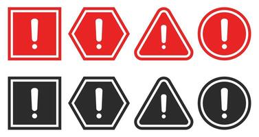 Caution warning icons set with exclamation mark isolated on white background. vector