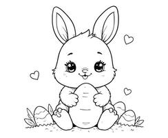 Kawaii Bunny Easter Egg with Clouds and Hearts coloring page vector