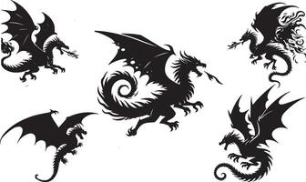 Five Dragons Silhouette vector