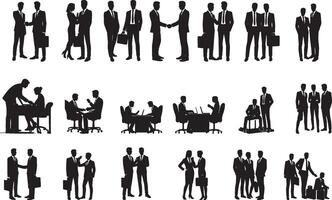 silhouettes of business people shaking hands vector