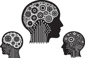 Artificial Intelligence Brain with Circuit Board and Cogwheel vector
