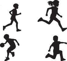 Children Running and Playing Silhouettes vector