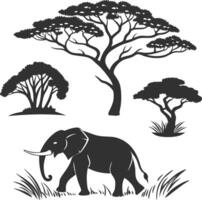 Jungle Elephant and Trees vector