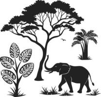 Wild Elephant Under Tree Nature vector