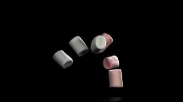 Marshmallows fall on the table. Filmed on a high-speed camera at 1000 fps. High quality FullHD footage video