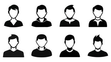 A set features silhouettes of people, set of man icon, head and shoulders silhouette, generic avatar vector