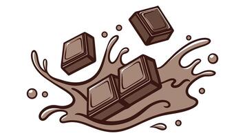 splash of liquid chocolate with chunks of chocolate are caught in mid-air surrounded by. chocolate splash isolated on white background, milk chocolate bar, milk chocolate splash vector