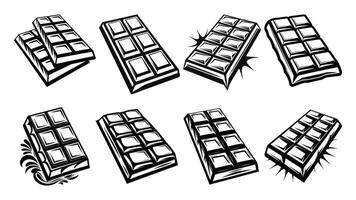 Set of black silhouette icons of chocolate bar. collection of design symbols for business, chocolate bar illustration, Ai created vector