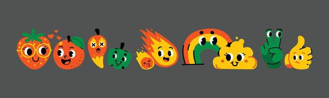 A collection of delightful cartoonish emoji characters featuring playful expressions and cheerful designs perfect for adding a fun, vibrant touch to any creative project. vector