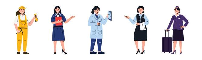 A diverse group of women in various professional occupations. The image symbolizes workforce diversity, career opportunities, and the representation of women in different fields. vector