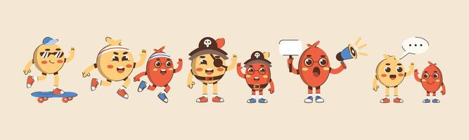 A playful group of animated characters showcasing diverse activities and expressions, perfect for children's content or lighthearted promotional materials. vector
