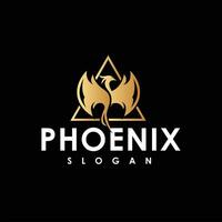 Golden Phoenix Bird in Flight with Triangle Phoenix Bird Logo Design Black Background vector