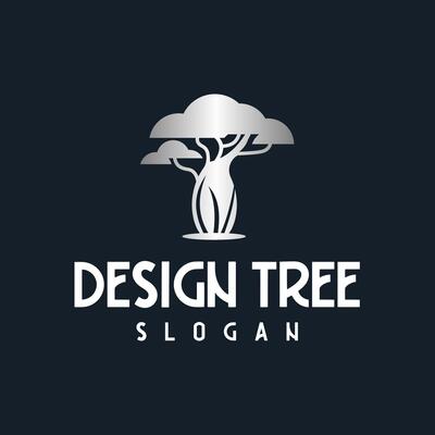 Modern and Minimalist Tree Logo with Silver Gradient Effect. Suitable for Eco-Friendly