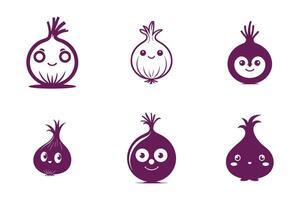 Set of funny onion cartoon characters isolated on white background vector