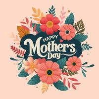Trendy Mother's Day card, banner, or flyer with floral frame and mid century abstract style. Bright spring summer design template for ads or promotions vector