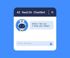 Chat bot window for AI doctor conversation or virtual healthcare assistant. illustration for artificial intelligence in medicine, healthcare automation, and robotic doctors vector