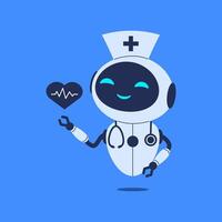 Robot holding heart with ECG line. illustration for medical AI, healthcare technology, and heart diagnostic vector