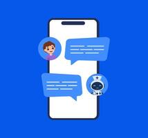 Messages on smartphone screen showing conversation with AI doctor. illustration for medical chatbot and healthcare services vector