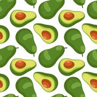 Avocado seamless pattern in cartoon style. Avocado one cut in half with bone on white background. vector