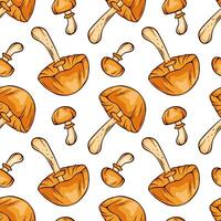 Autumn Skullcap inedible mushrooms seamless pattern in cartoon, line art style. Pattern for wrapping paper, fabric, design. illustration on a white background. vector