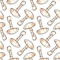 The death cap seamless pattern in line art, cartoon style. Inedible mushroom. Mushrooms texture design, packaging, label. illustration isolated on a white background. vector