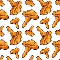 Chanterelle mushroom seamless pattern in cartoon style. Design for wrapping paper, fabric, wallpaper. illustration on white background. vector