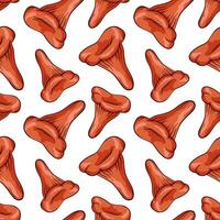 Seamless pattern with niscalo mushroom in cartoon style. Endless repeatable texture with organic vegetarian food. illustration on a white background. vector