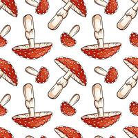 Fly agaric inedible mushroom seamless pattern in cartoon style. Amanita Muscaria texture design for textile, wrapping paper, decor. illustration on a white background. vector