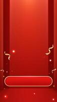 Red vertical background design button with gold confetti celebration vector