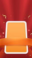Abstract vertical background yellow card and ribbon and gold confetti vector