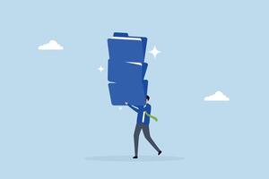 Archive document file storage folder, businessman carry big file folder to be archived. vector