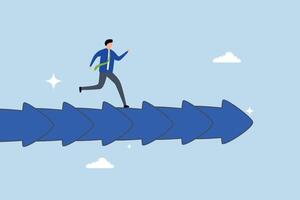 Consistency to growth, businessman walk slowly on steady consistence arrow. vector