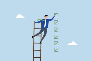 Criteria checklist report, businessman put tick on completion checklist. vector