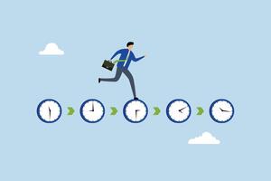 Deadline urgency, businessman hurry running on time counting down deadline. vector
