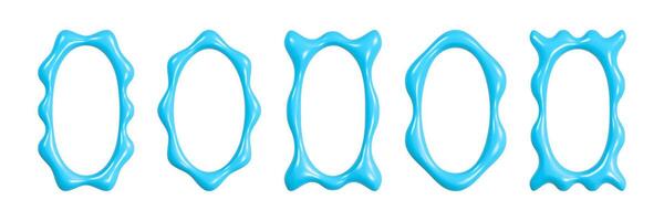 Wavy 3D frames with reflective glossy texture showcasing a variety of shapes and designs perfect for modern decor and artistic presentations vector