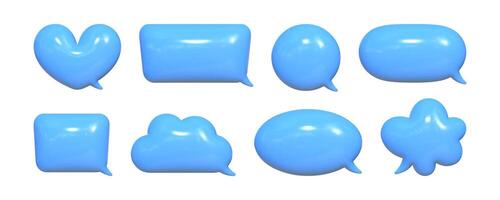 Collection of inflated 3D speech bubbles featuring a reflective texture in a vibrant blue color suitable for various graphic design applications vector