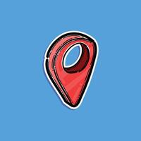 Red location pin in a vibrant, cartoon style on a bright blue background. Represents navigation, geotagging, and location concepts, often used in maps and GPS visuals. vector