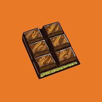Hand-drawn artwork of a dubai chocolate bar with a vibrant orange background. Perfect for themes of sweets, confections, and design. vector