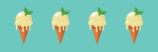 mint ice cream in waffle cones isolated flat illustration. vector