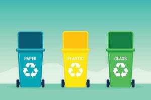 Flat illustration of a recycling bins set for waste sorting. vector