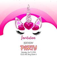 Fantasy-themed invitation with unicorn elements vector