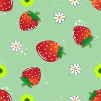 stylized strawberries are scattered across a light green background vector