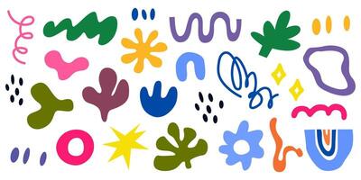 Abstract colorful shapes and doodle objects. Elements for print, poster, stickers vector