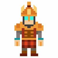 Pixel Art Medieval Knight Character with Golden Armor and Helmet vector