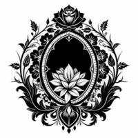 A black and white flower design with a white flower in the center vector