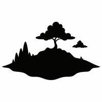 Silhouette of Island with Tree and Clouds Isolated on White Background vector