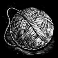 Intricate Vintage Yarn Ball Illustration with Textured Detailing in Black and White vector