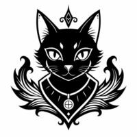 Elegant Black Cat in Ornate Design with Mystical Symbols vector
