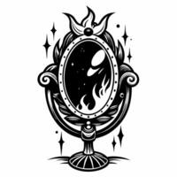 Fantasy Mirror with Celestial Reflections and Mystical Flames vector